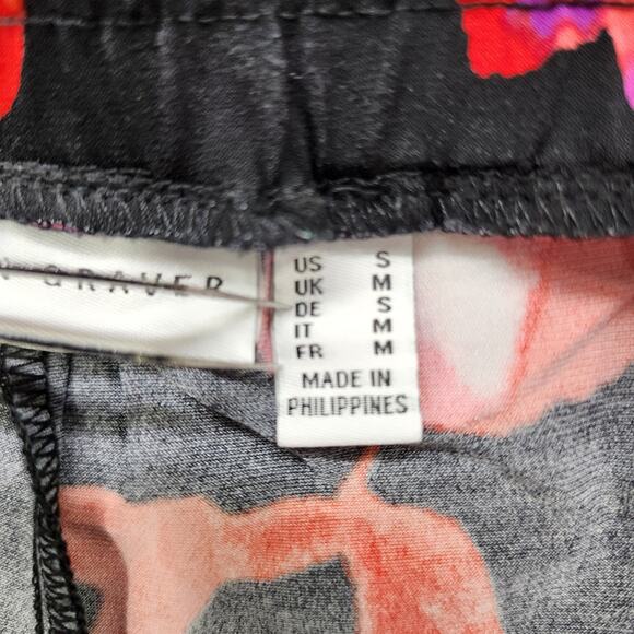 Susan Graver Pants Womens S Black Red Floral Pull On Crop Capri Wide Leg Palazzo - Picture 4 of 11